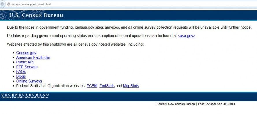 Shutdown blacks out U.S. Census site