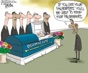 Obamacare pallbearers, Gary McCoy, cagle, Oct. 1, 2013